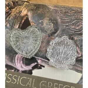 Vintage Crystal Gorham Chantilly Shell & Clear Glass Heart Shaped Trinket Boxes